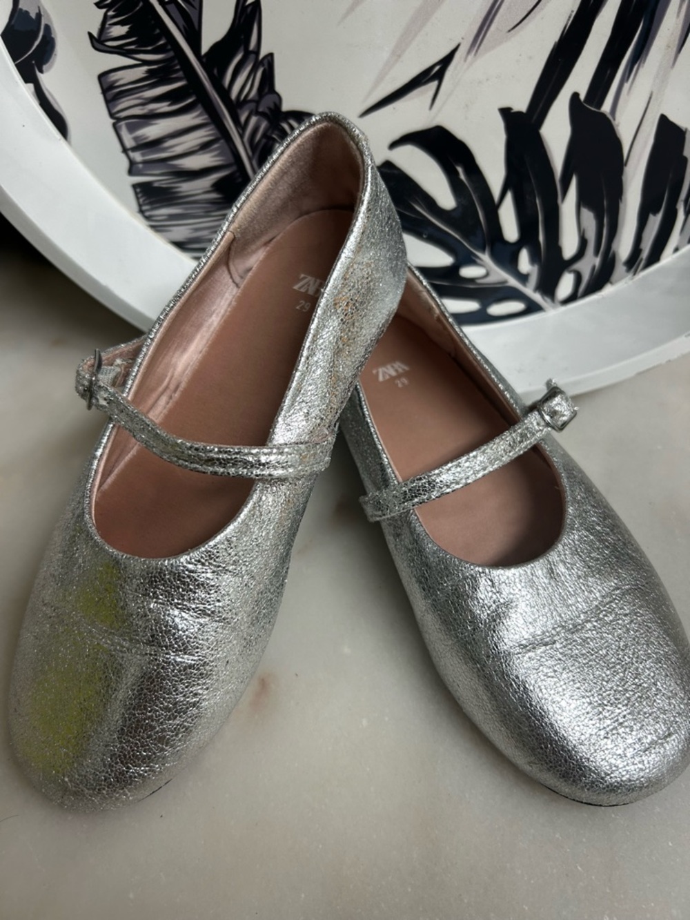 Zara Silver Girls' Mary Jane Flats with Strap